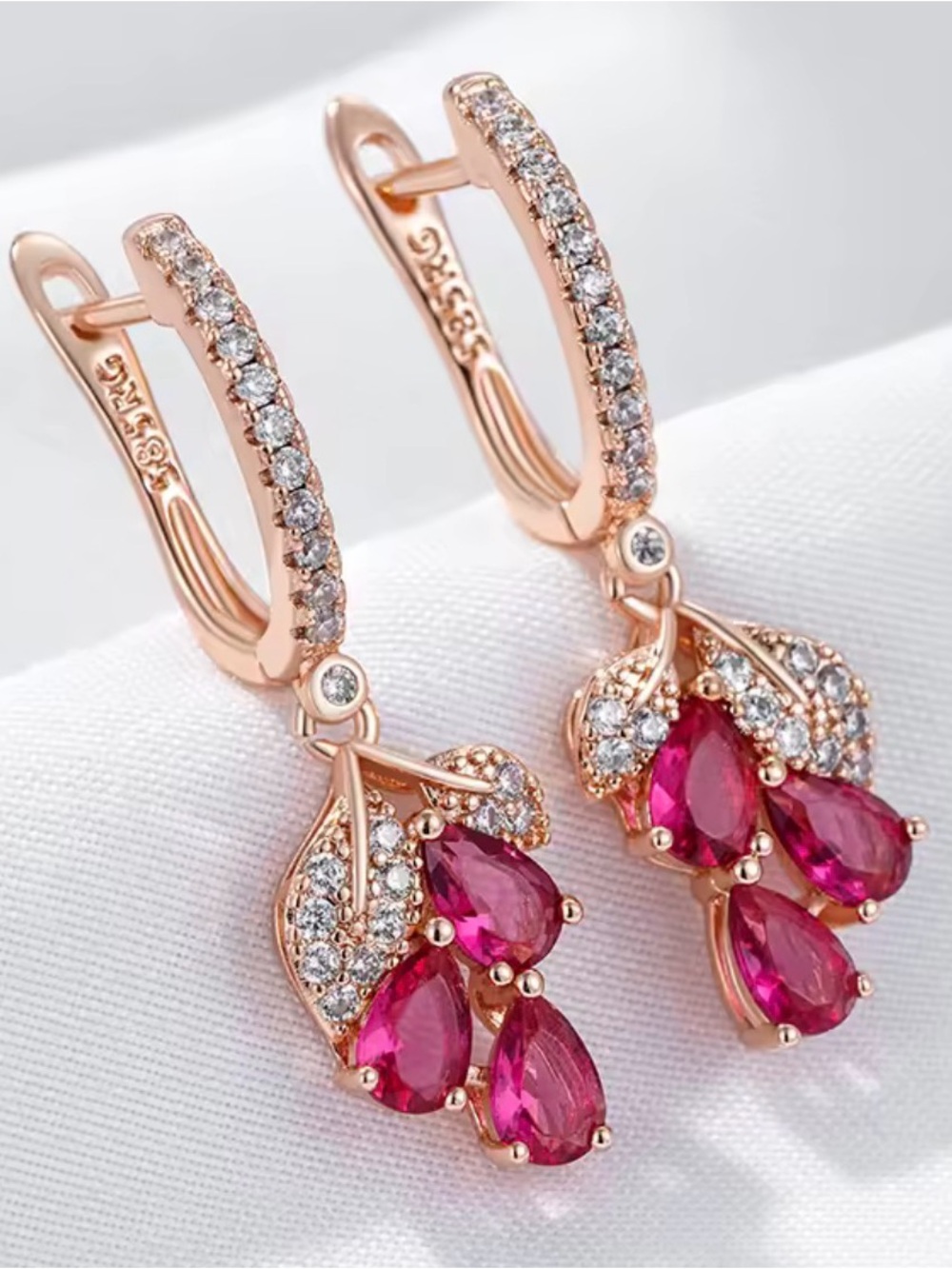 Rose Gold plated Pink Crystal Teardrop Dangle Earrings - Elegant Women Jewelry